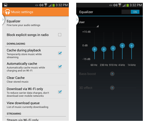 Notice how many more settings Google Music has on Android 