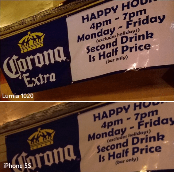 The Nokia 1020 still easier beats the iPhone 5s in low-light conditions (more detail, more accurate colors, less noise) 